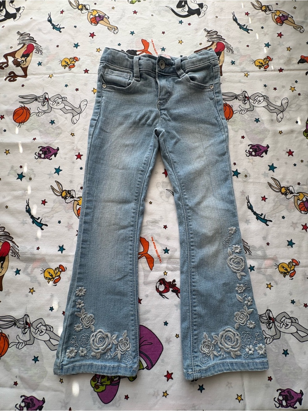 Squeeze Light Blue Girls' Flared Jeans with Embroidered Roses